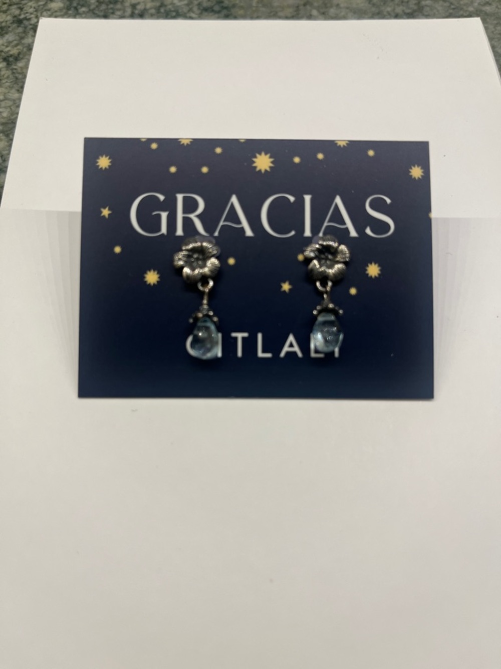 Citlali Joyas Auquamarine Blue Mexican Silver Floral Earrings